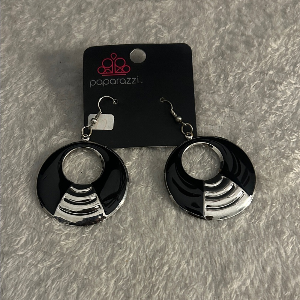 Paparazzi Chic Black and Silver Hoops